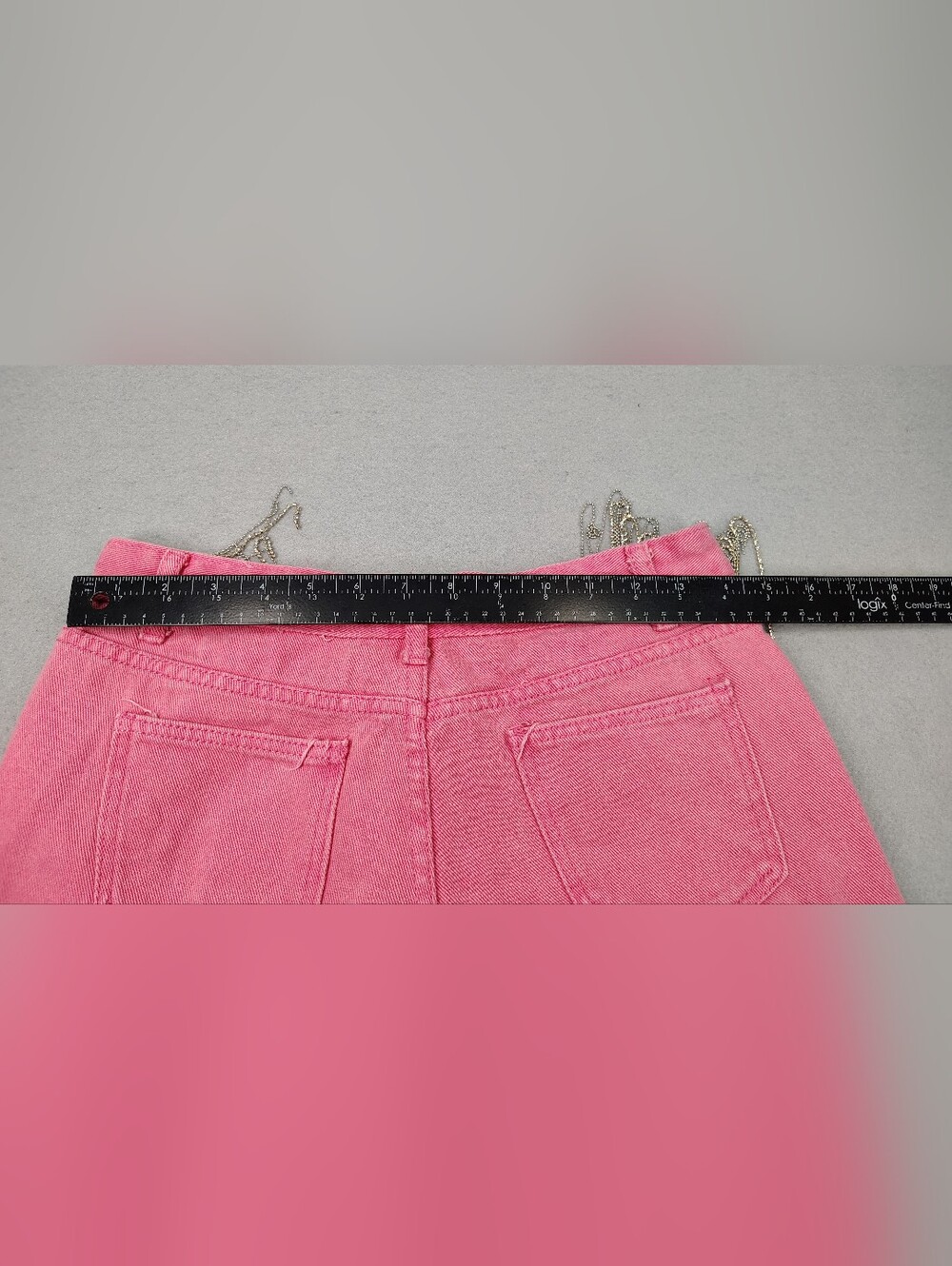 Blue B Collection - Pink Fringe Denim Shorts w/ Rhinestone Chains - Size 0 - Picture 7 of 10
